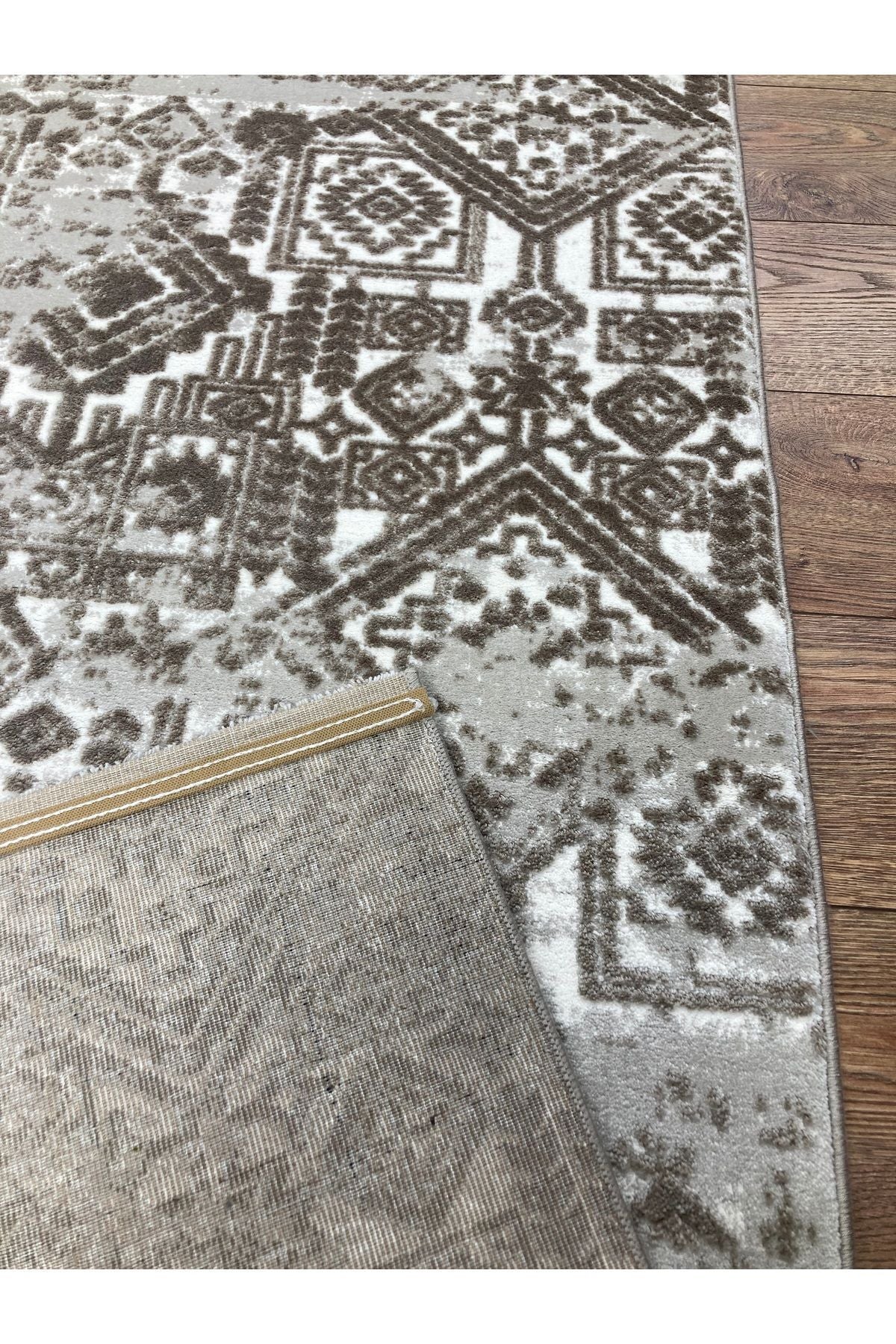 Laura Koleksiyonu Bej Renk 4 Metrekare 150x230cm %100 Akrilik Iplik Saçaksız Makine Dokuma Salon Mutfak Yatak Odası Halısı
