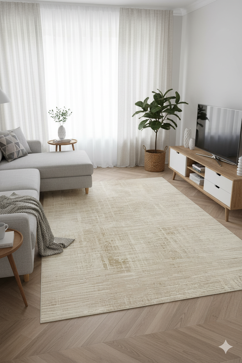Impressive Koleksiyonu 4 Metrekare Bej Krem Modern Salon Mutfak Yatak Odası Halısı - Ottofis Halı
