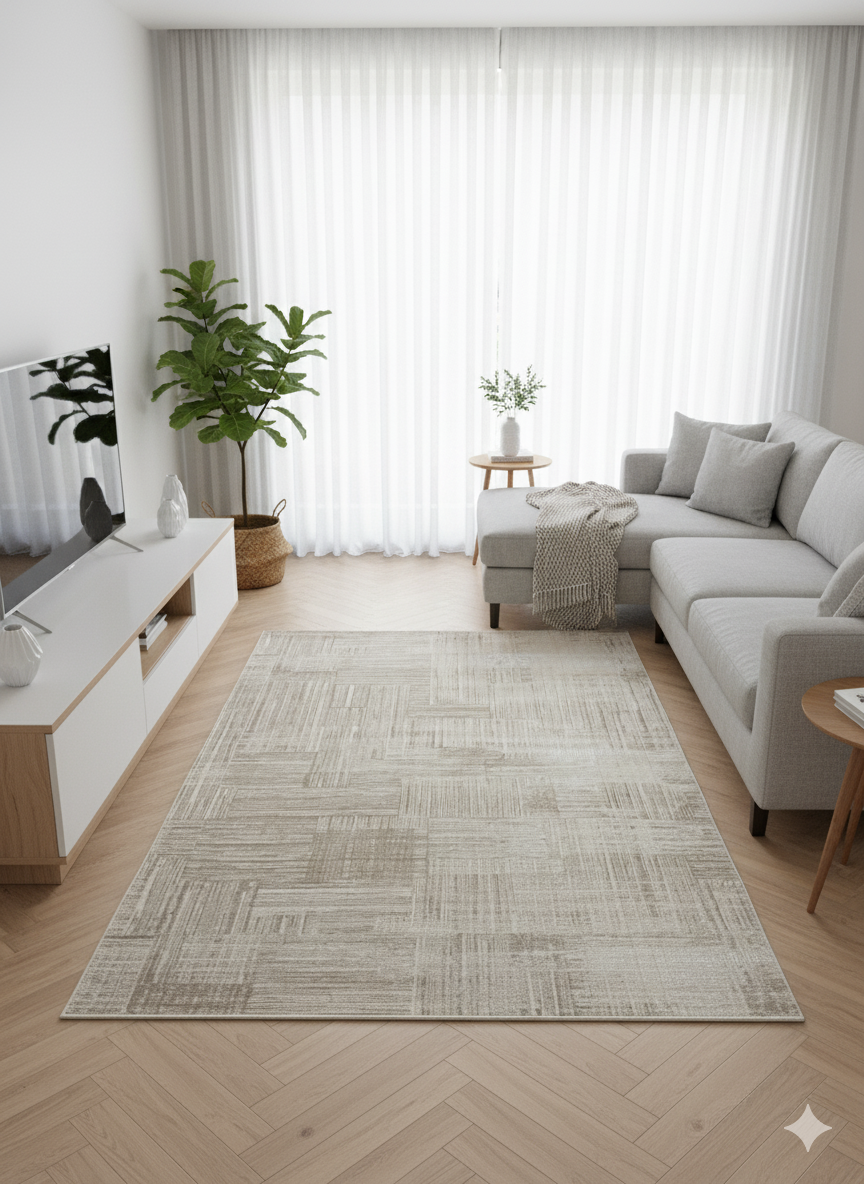 Impressive Koleksiyonu 4 Metrekare Bej Krem Modern Salon Mutfak Yatak Odası Halısı - Ottofis Halı