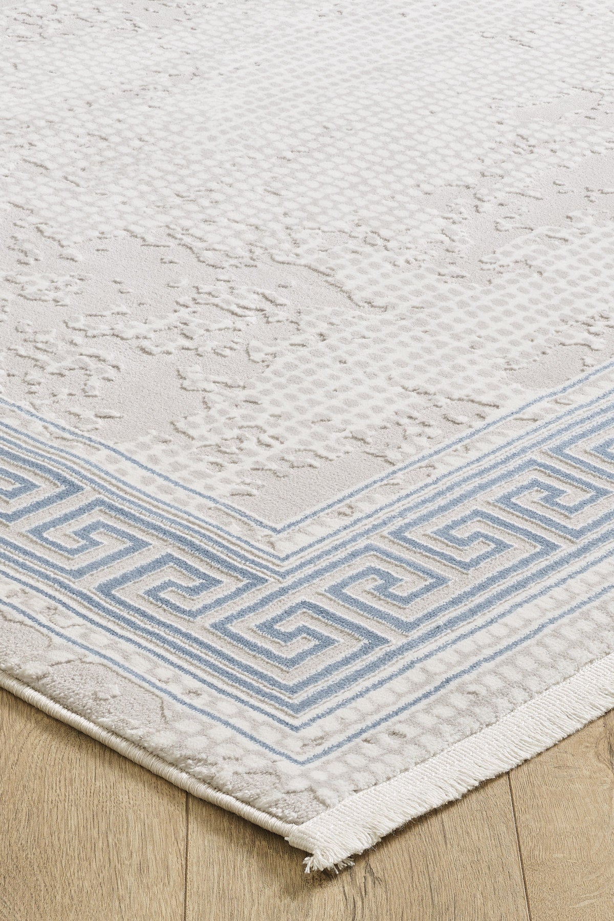 Toscana Koleksiyonu 3.5m² 150x230cm Krem-mavi Renk Polyester Iplik Düz Saçaklı Makine Dokuma Halı - Ottofis Halı