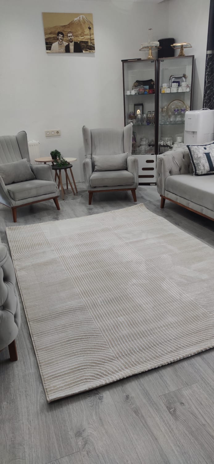 Impressive Serisi Modern Tasarım Bej Krem Saçaksız 4 Metrekare Salon Yatak Odası Halısı - Ottofis Halı
