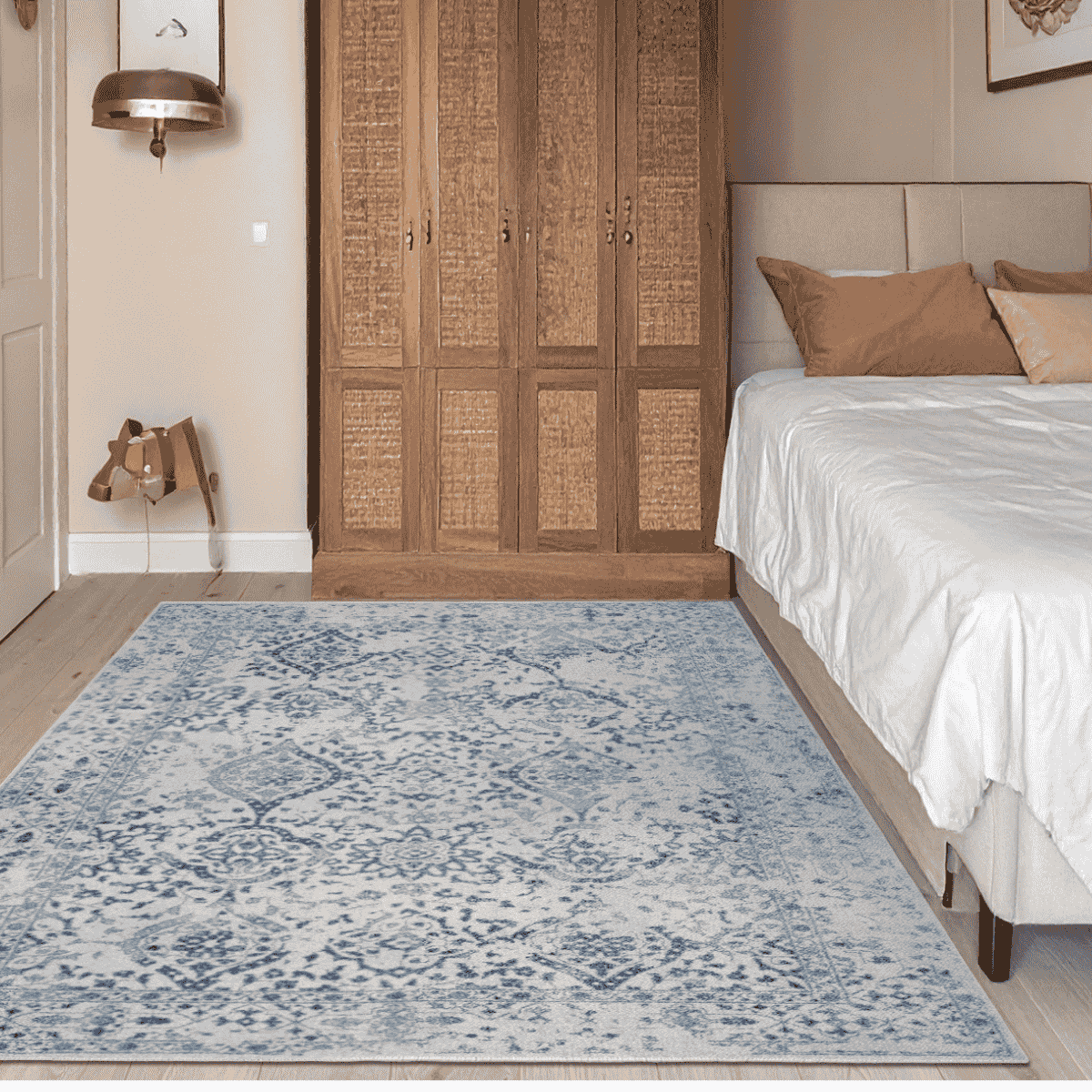 FR18 160x230 cm Yıkanabilir Kaymaz Taban Halı | Mavi Tonlu Klasik Desen 4 m² Halı