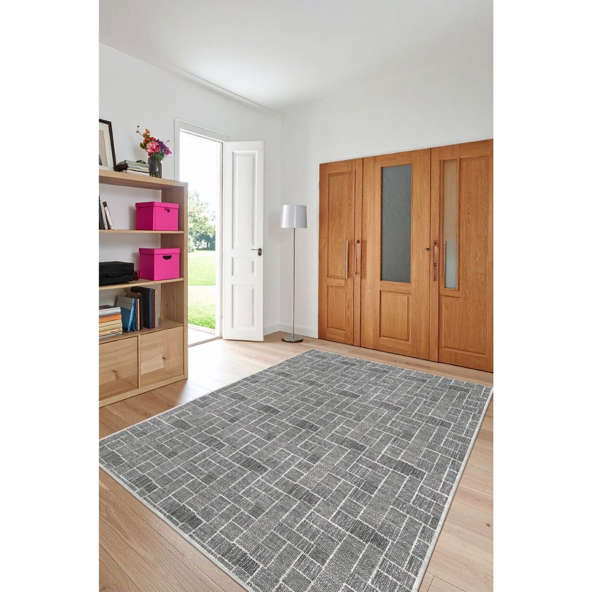 Ottofis FR53 Gri Tonlu Geometrik Modern Dekoratif Halı