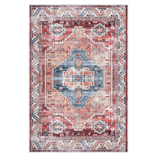 FR122 Kiremit Mavi Bej Klasik Desenli 160x230 Yıkanabilir Kaymaz Taban Halı