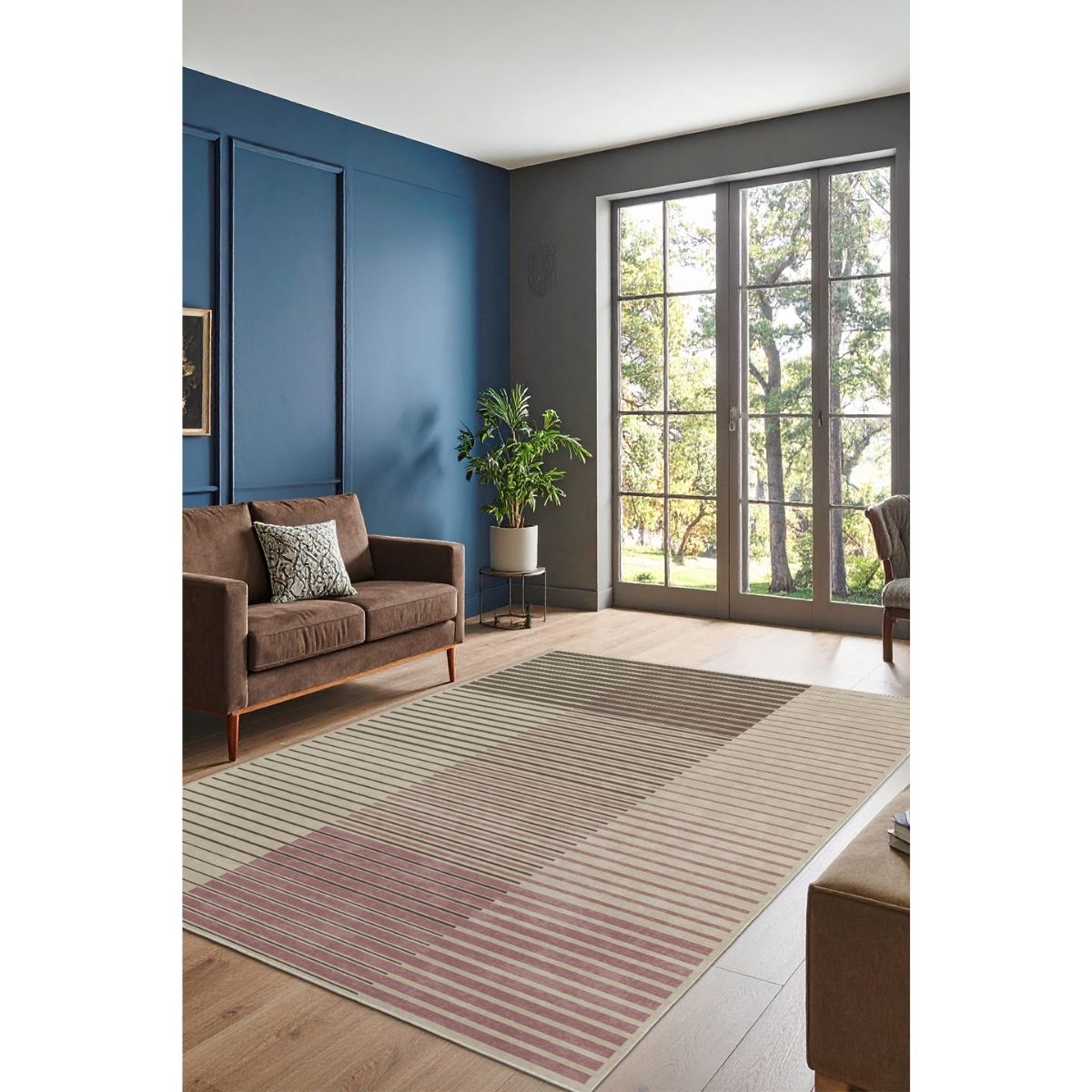 FR60 160x230 Yıkanabilir Kaymaz Taban Modern Çizgili Halı - Ottofis Halı