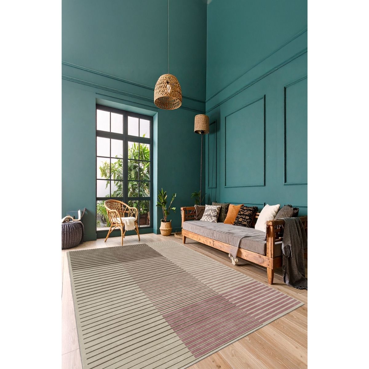 FR60 160x230 Yıkanabilir Kaymaz Taban Modern Çizgili Halı - Ottofis Halı