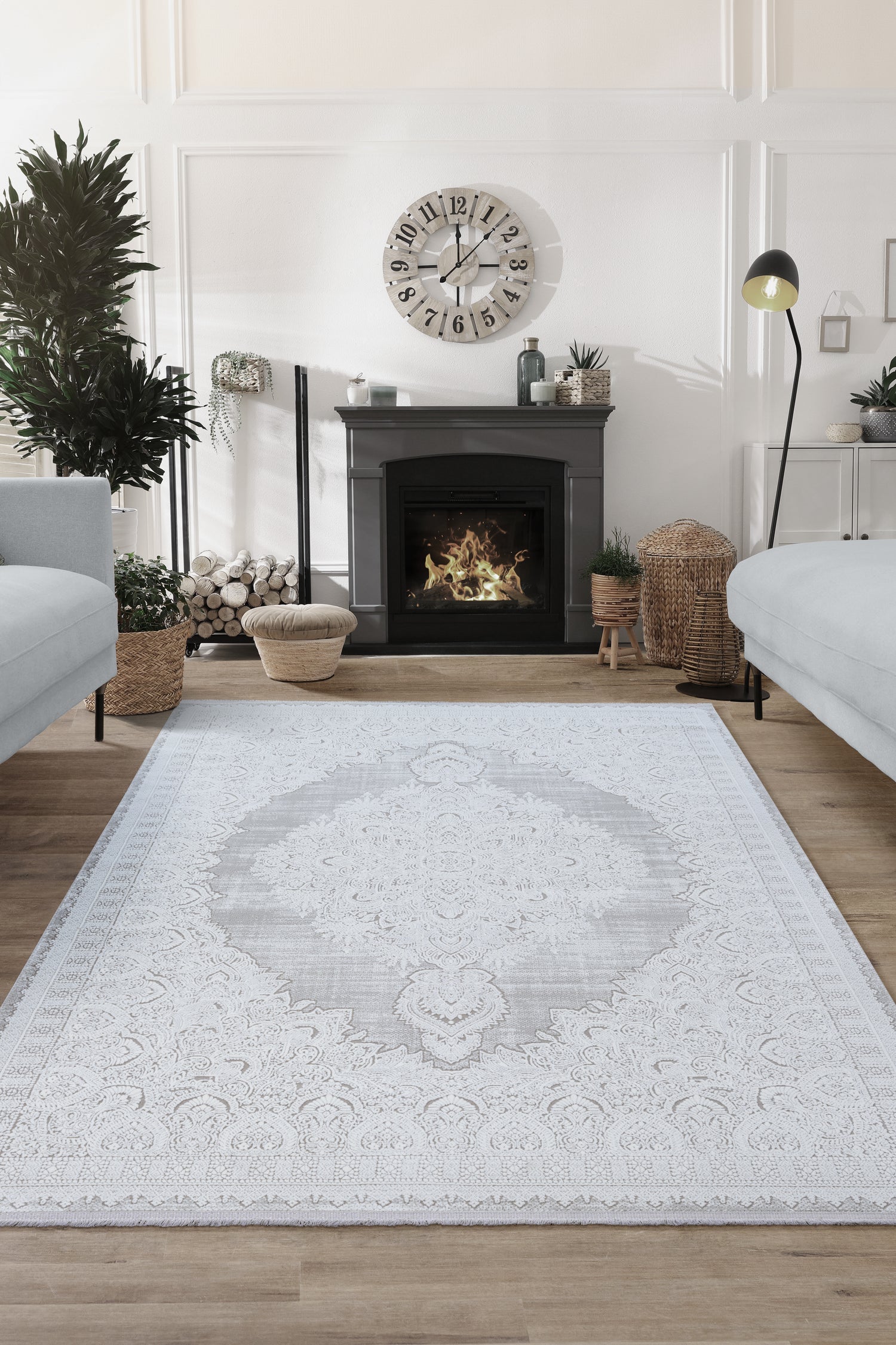 Concept Koleksiyonu Bej-Gri Saçaklı Makine Halısı - Ottofis Halı