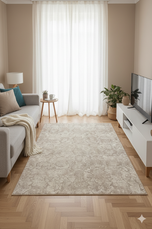 Impressive Koleksiyonu 4 Metrekare Bej Krem  Modern Salon Mutfak Yatak Odası Halısı - Ottofis Halı