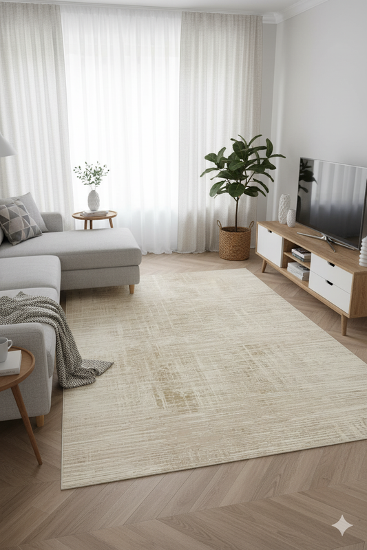 Impressive Koleksiyonu 4 Metrekare Bej Krem  Modern Salon Mutfak Yatak Odası Halısı - Ottofis Halı