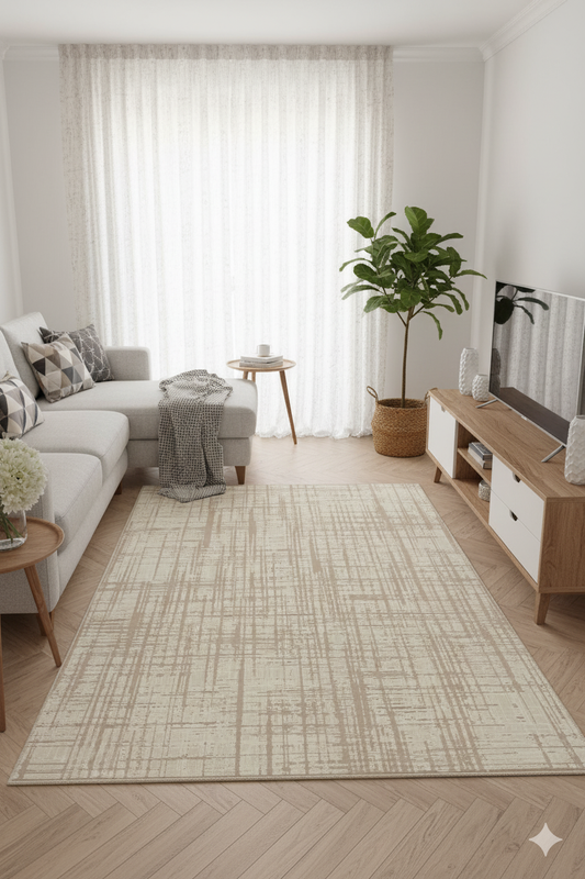 Impressive Koleksiyonu 4 Metrekare Bej Krem  Modern Salon Mutfak Yatak Odası Halısı - Ottofis Halı