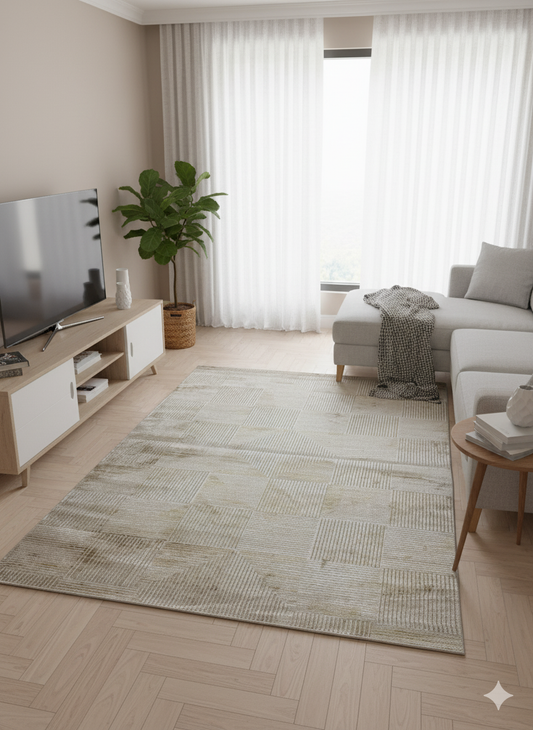 Impressive Koleksiyonu 4 Metrekare Bej Krem  Modern Salon Mutfak Yatak Odası Halısı - Ottofis Halı