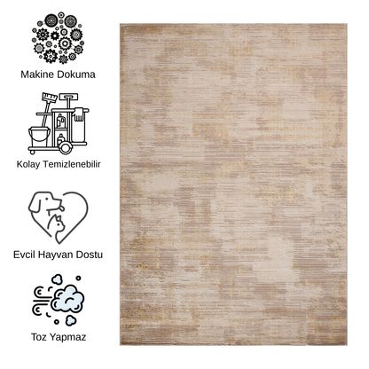 Impressive Serisi Modern Tasarım Bej Krem Sarı Detaylı Saçaksız 4 Metrekare Salon Yatak Odası Halısı - Ottofis Halı