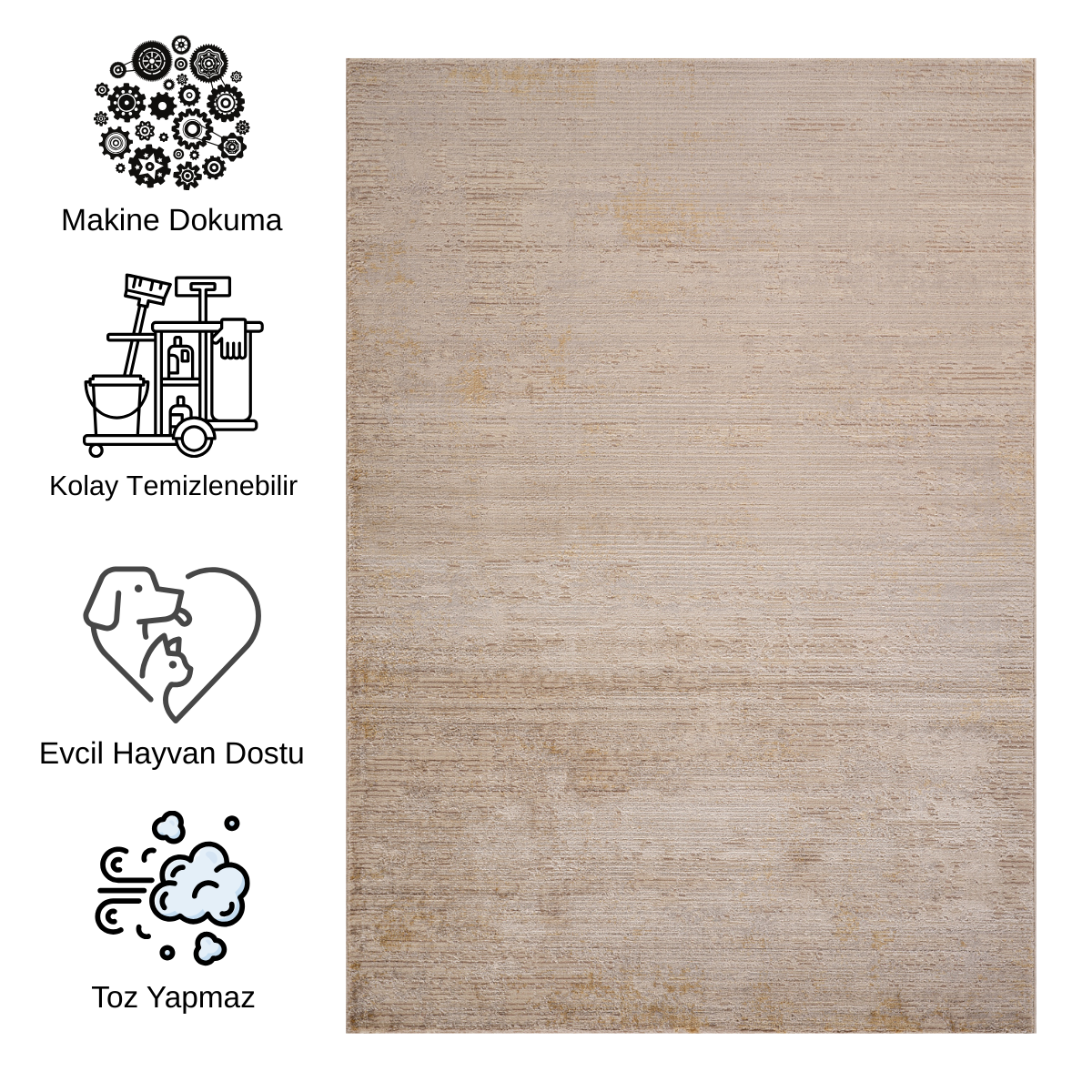 Impressive Serisi Modern Tasarım Bej Krem Kahve Saçaksız 4 Metrekare Salon Yatak Odası Halısı - Ottofis Halı