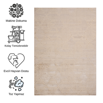 Impressive Serisi Modern Tasarım Bej Krem Saçaksız 4 Metrekare Salon Yatak Odası Halısı - Ottofis Halı