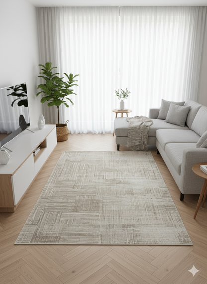 Impressive Koleksiyonu 4 Metrekare Bej Krem  Modern Salon Mutfak Yatak Odası Halısı - Ottofis Halı