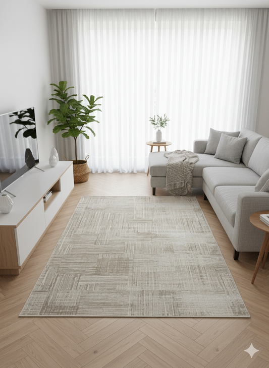 Impressive Koleksiyonu 4 Metrekare Bej Krem  Modern Salon Mutfak Yatak Odası Halısı - Ottofis Halı