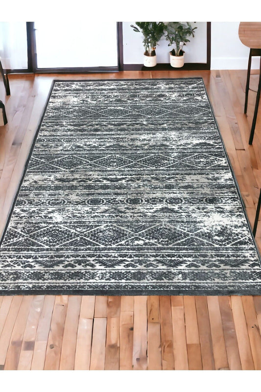 Laura Koleksiyonu 4 Metrekare 150x230cm Antrasit Renk %100 Akrilik Iplik Saçaksız Makine Dokuma Salon Mutfak Yatak Odası Halısı