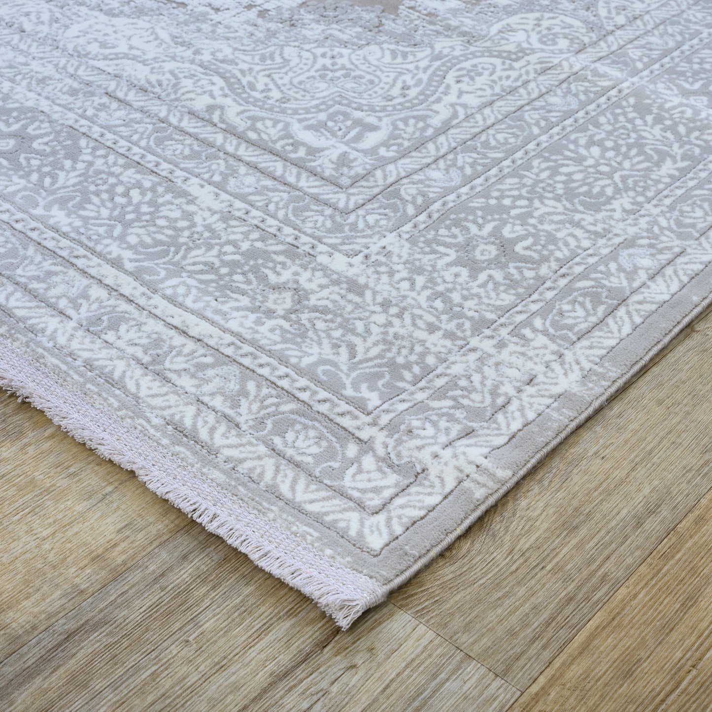 Concept Koleksiyonu Bej-Gri Saçaklı Makine Halısı - Ottofis Halı