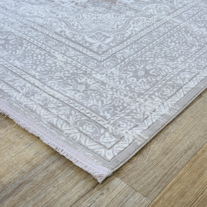 Concept Koleksiyonu Bej-Gri Saçaklı Makine Halısı - Ottofis Halı