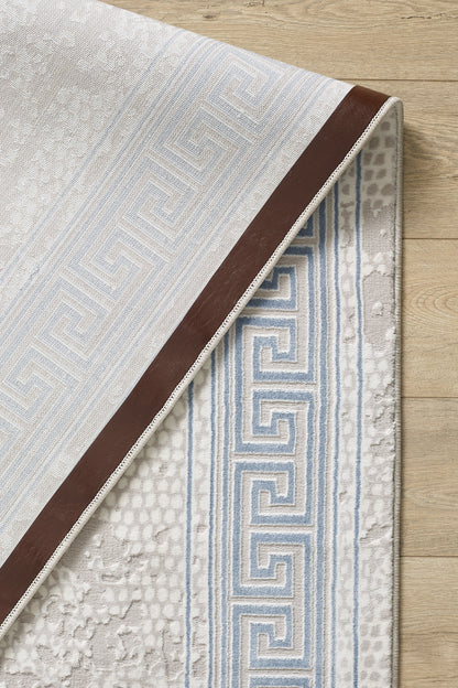 Toscana Koleksiyonu 3.5m² 150x230cm Krem-mavi Renk Polyester Iplik Düz Saçaklı Makine Dokuma Halı - Ottofis Halı