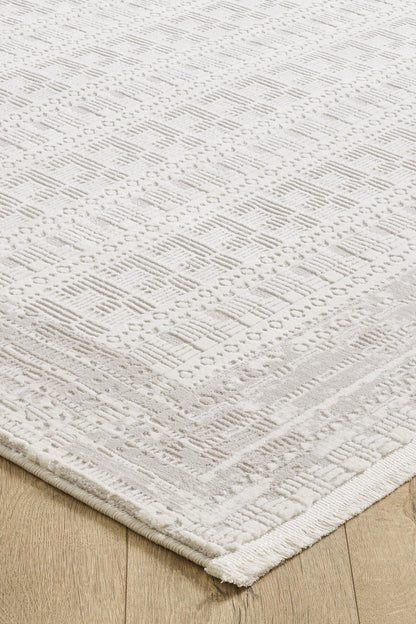 Toscana Koleksiyonu 3.5m² 150x230cm Krem Renk Polyester Iplik Düz Saçaklı Makine Dokuma Halı - Ottofis Halı