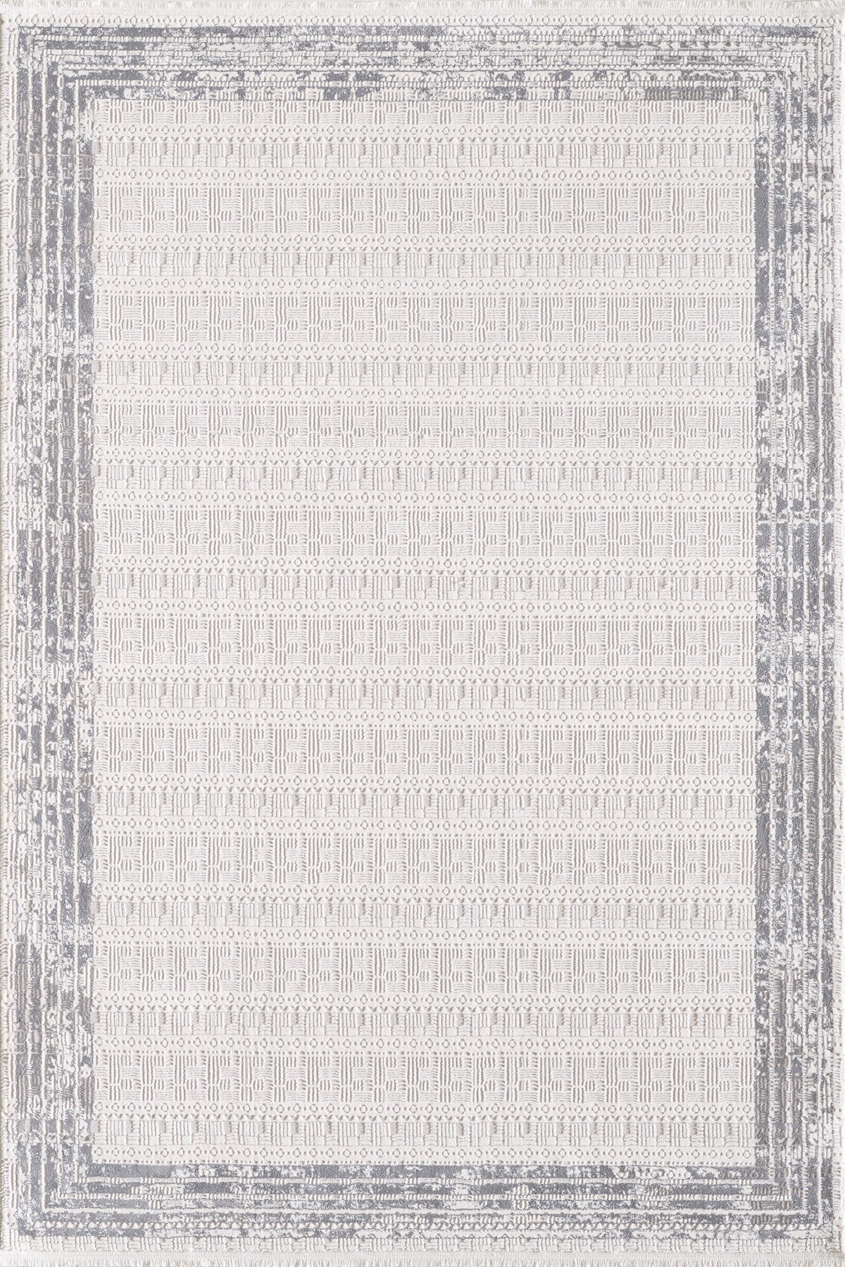 Toscana Koleksiyonu 3.5m² 150x230cm Gri-Krem Renk Polyester Iplik Düz Saçaklı Makine Dokuma Halı - Ottofis Halı