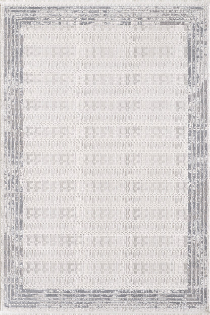 Toscana Koleksiyonu 3.5m² 150x230cm Gri-Krem Renk Polyester Iplik Düz Saçaklı Makine Dokuma Halı - Ottofis Halı