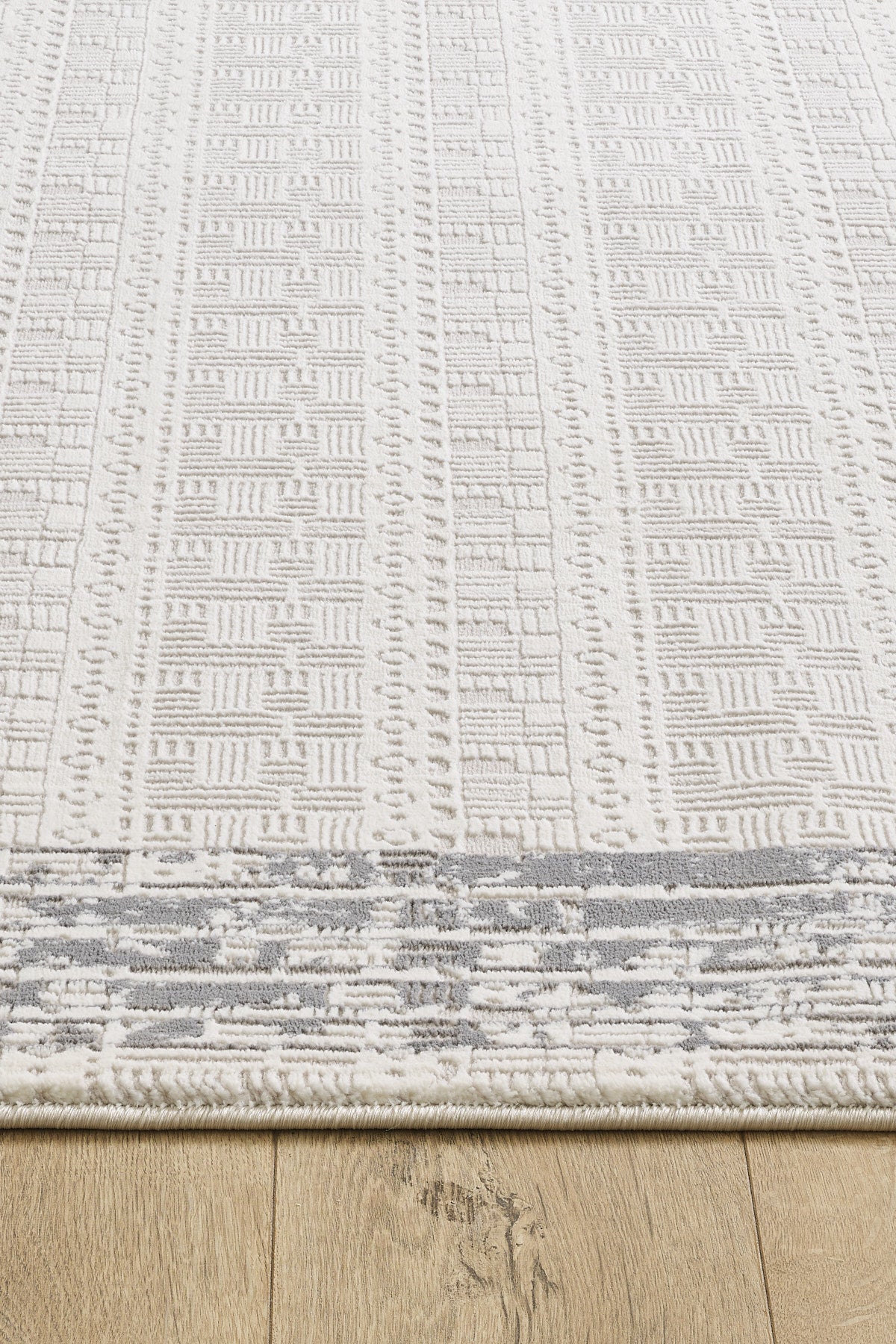 Toscana Koleksiyonu 3.5m² 150x230cm Gri-Krem Renk Polyester Iplik Düz Saçaklı Makine Dokuma Halı - Ottofis Halı