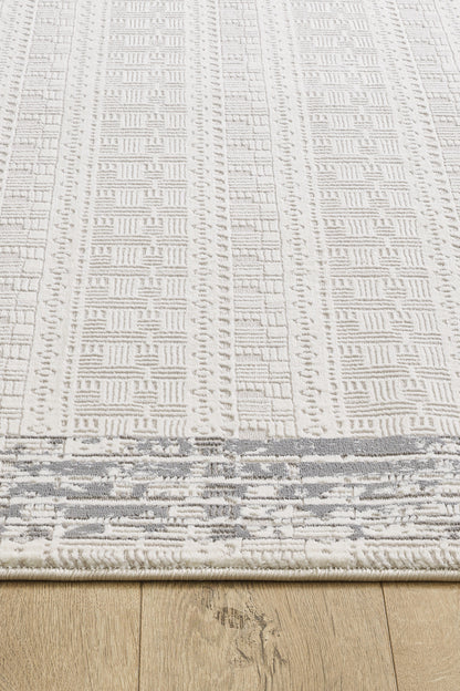 Toscana Koleksiyonu 3.5m² 150x230cm Gri-Krem Renk Polyester Iplik Düz Saçaklı Makine Dokuma Halı - Ottofis Halı