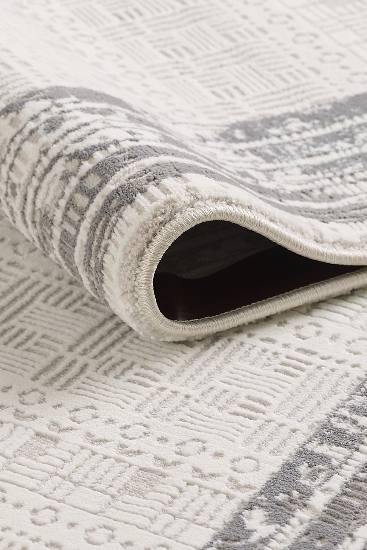 Toscana Koleksiyonu 3.5m² 150x230cm Gri-Krem Renk Polyester Iplik Düz Saçaklı Makine Dokuma Halı - Ottofis Halı