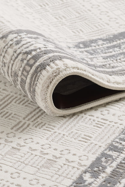 Toscana Koleksiyonu 3.5m² 150x230cm Gri-Krem Renk Polyester Iplik Düz Saçaklı Makine Dokuma Halı - Ottofis Halı