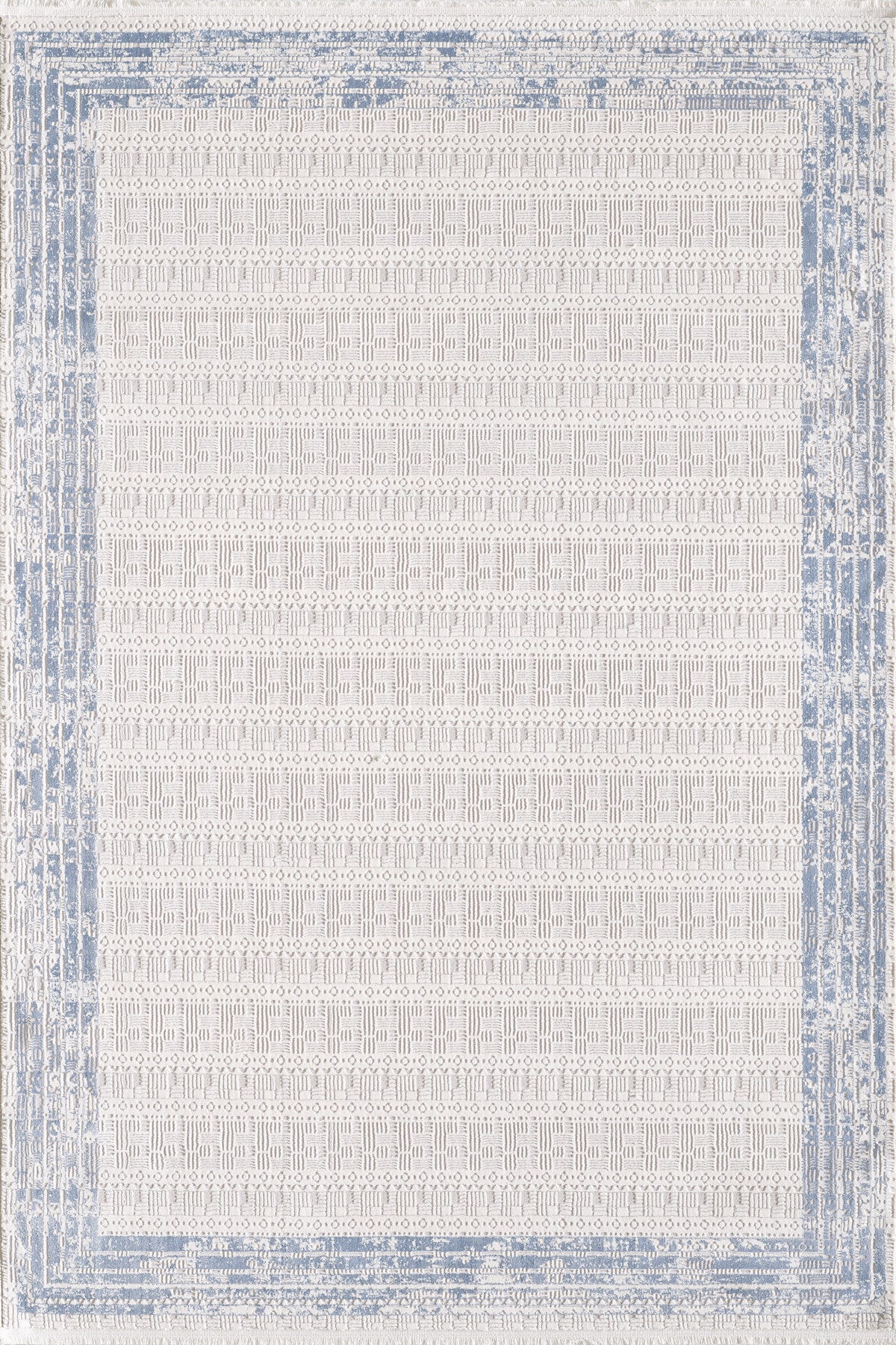Toscana Koleksiyonu 3.5m² 150x230cm Krem-mavi Renk Polyester Iplik Düz Saçaklı Makine Dokuma Halı - Ottofis Halı
