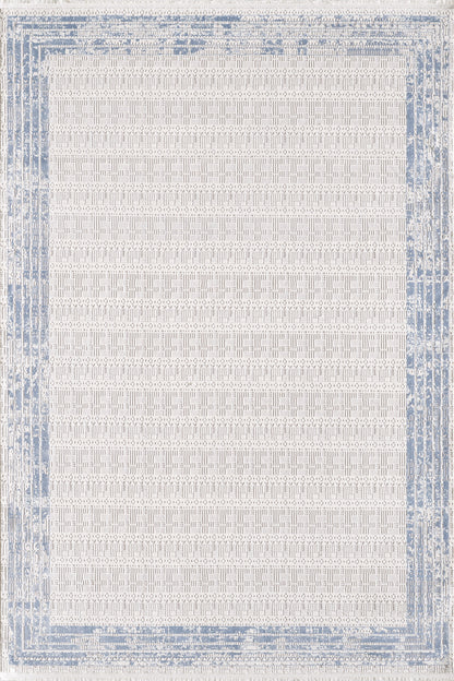 Toscana Koleksiyonu 3.5m² 150x230cm Krem-mavi Renk Polyester Iplik Düz Saçaklı Makine Dokuma Halı - Ottofis Halı