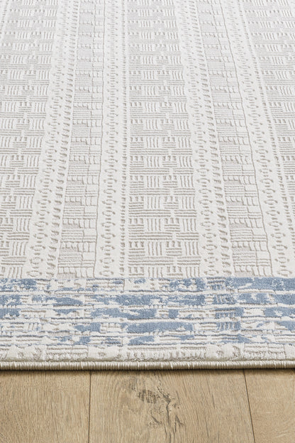 Toscana Koleksiyonu 3.5m² 150x230cm Krem-mavi Renk Polyester Iplik Düz Saçaklı Makine Dokuma Halı - Ottofis Halı