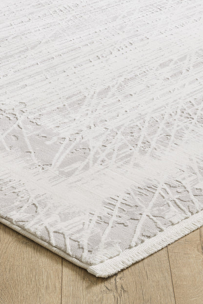 Ottofis Toscana Koleksiyonu 3.5m² 150x230cm Gri-krem Renk Düz Saçaklı Makine Dokuma Halı - Ottofis Halı