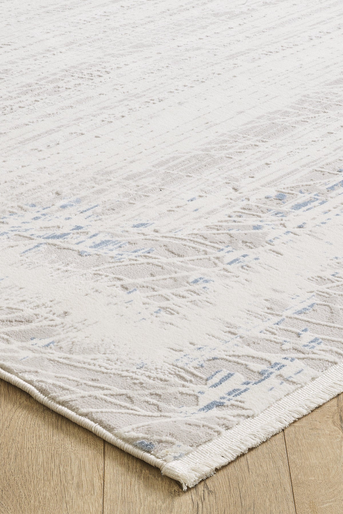 Toscana Koleksiyonu 3.5m² 150x230cm Krem-mavi Renk Polyester Iplik Düz Saçaklı Makine Dokuma Halı - Ottofis Halı