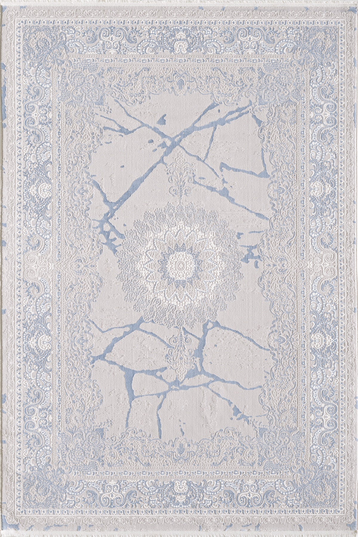 Toscana Koleksiyonu 3.5m² 150x230cm Gri-krem-mavi 3 Renk Polyester Iplik Düz Saçaklı Makine Halı - Ottofis Halı