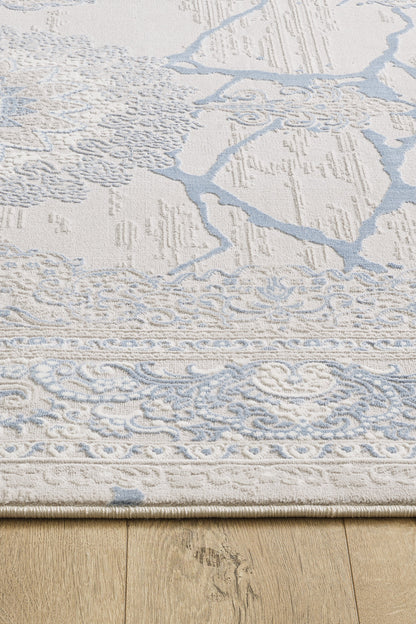 Toscana Koleksiyonu 3.5m² 150x230cm Gri-krem-mavi 3 Renk Polyester Iplik Düz Saçaklı Makine Halı - Ottofis Halı