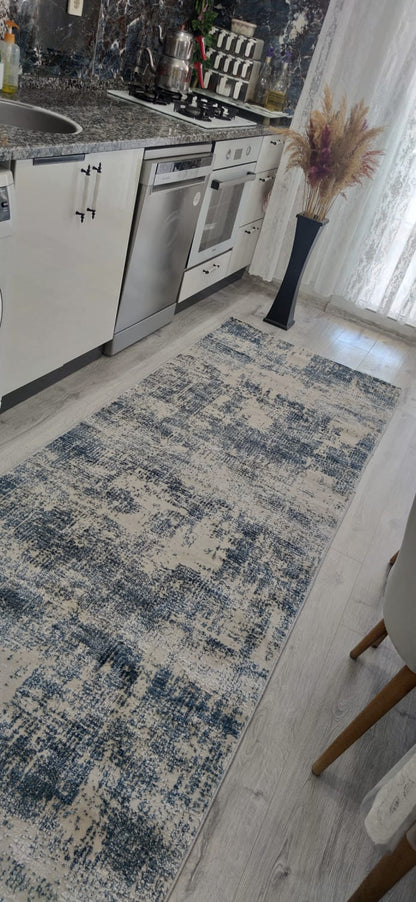 Laura Koleksiyonu Koridor Mutfak Yatak Odası Halısı Makine Dokuma Saçaksız Mavi Gri Yolluk