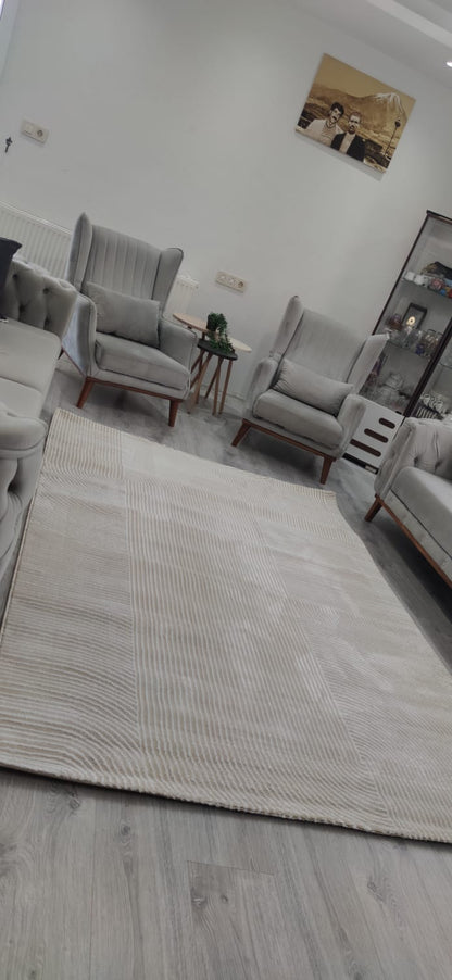 Impressive Serisi Modern Tasarım Bej Krem Saçaksız 4 Metrekare Salon Yatak Odası Halısı - Ottofis Halı