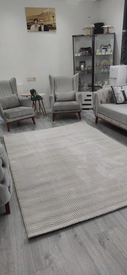 Impressive Serisi Modern Tasarım Bej Krem Saçaksız 4 Metrekare Salon Yatak Odası Halısı - Ottofis Halı