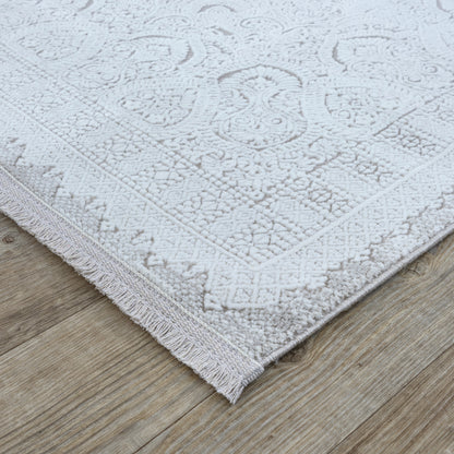 Concept Koleksiyonu Bej-Gri Saçaklı Makine Halısı - Ottofis Halı