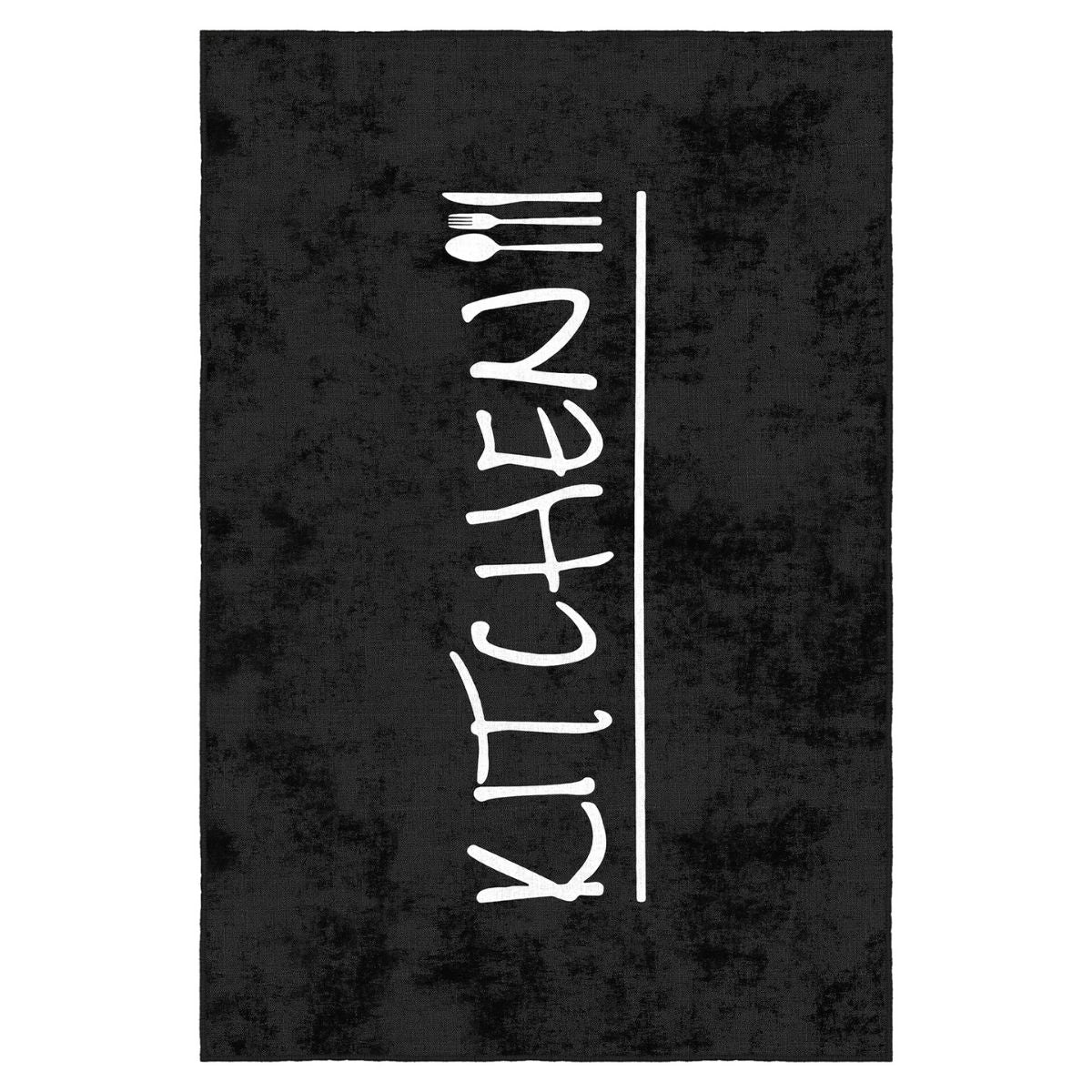 Siyah Beyaz Yazı Desenli Dar Mutfak Halısı 80 cm En WOOKECE241