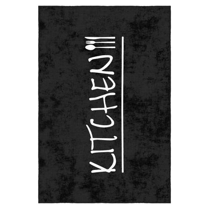 Siyah Beyaz Yazı Desenli Dar Mutfak Halısı 80 cm En WOOKECE241
