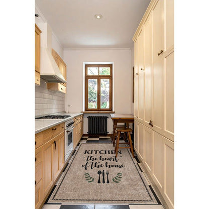 FR218 Bej Kahve Yazı Desenli Dar Mutfak Halısı 80 cm En