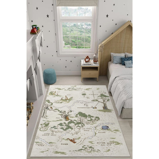Ottofis Harita Desenli Dijital Baskı Kaymaz Taban Çocuk Odası Halısı FR151