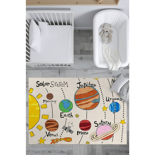 Güneş Sistemi Temalı Dijital Baskı Kaymaz Taban Çocuk Odası Halısı FR169