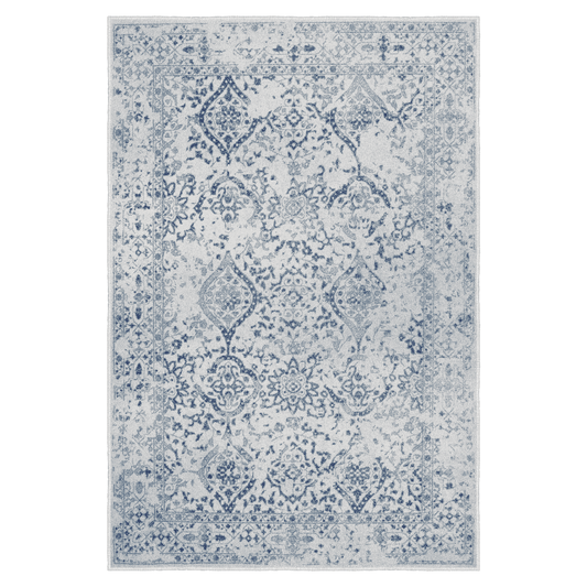 Ottofis FR18 Klasik Desenli Mavi Krem Bej Kaymaz Taban Dekoratif Halı