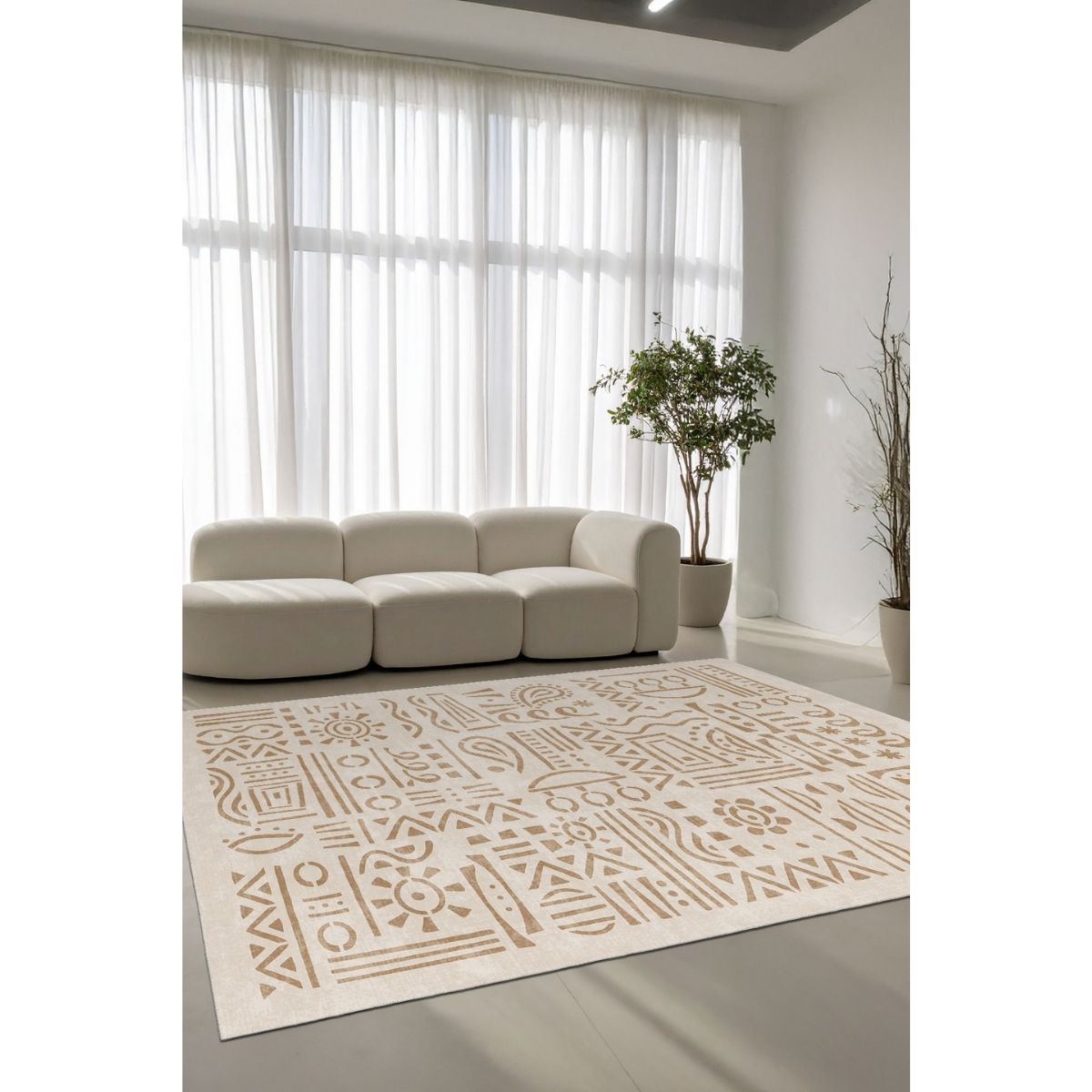 FR216 Modern Geometrik Desenli Dijital Baskı Salon Halısı – Kaymaz Taban Yıkanabilir Dekoratif Halı