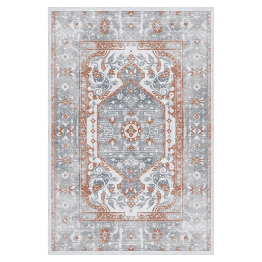 FR36 160x230 cm Yikanabilir Kaymaz Taban Hali | Gri Zemin Kiremit Motifli 4 m2 Dekoratif Hali